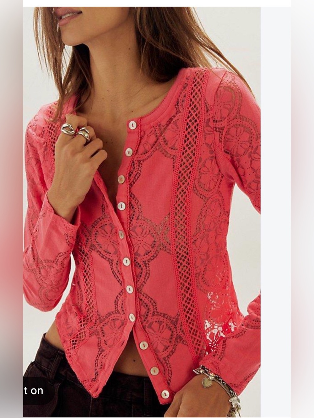 Free People Jae Lace Knit Long Sleeve Top in Rouged Cheeks